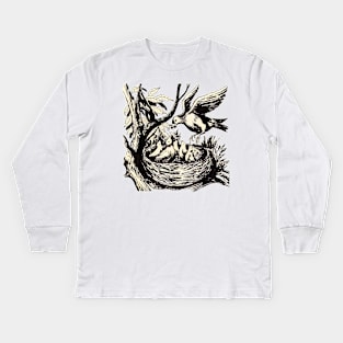 mother bird in the nest Kids Long Sleeve T-Shirt